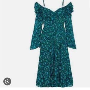 DVF long sleeve (can make spaghetti strap) teal midi dress!